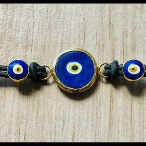 14K EVIL EYE BRACELET on Leather Cord